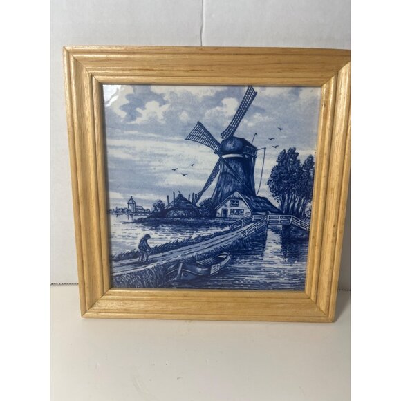 Delft Holland Blue & White Framed Hand Painted Tile 7”x7” - Picture 3 of 6